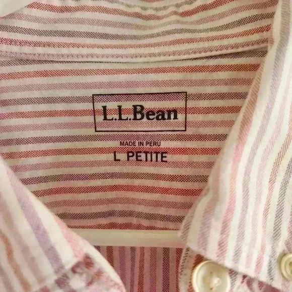 L.L. Bean Size L Petite Striped Collared Button Blouse Shirt Pink Purple - Picture 2 of 4